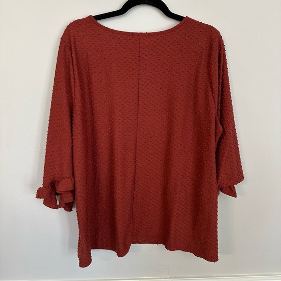 W5 Anthropologie Womens 3/4 Flowy Sleeve Scoop Neck Swiss Dot Rust Top Sz 1X GUC - Picture 6 of 6